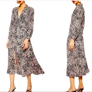TOPSHOP zebra print belted midi dress